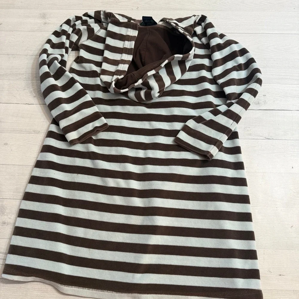 Mini Boden girls light blue/brown hoodie velvet hoodie‎ dress 11/12